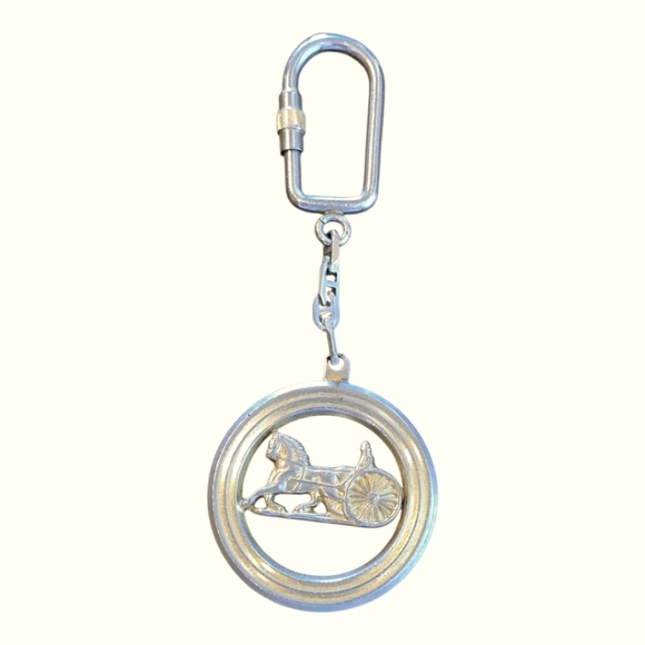 Celine Rare Goldtone Carrier Logo Metal Keychain Bag Charm - Picture 1 of 6